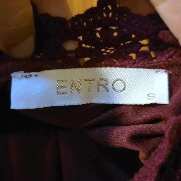 Entro Maroon Lace Ruffle Dress S - Picture 3 of 7